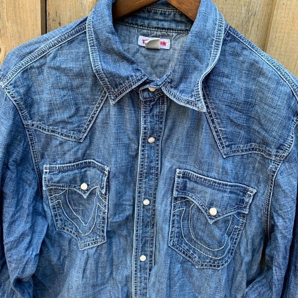 Vintage True Religion Jeans Denim Shirt Jacket XXL - Picture 4 of 4